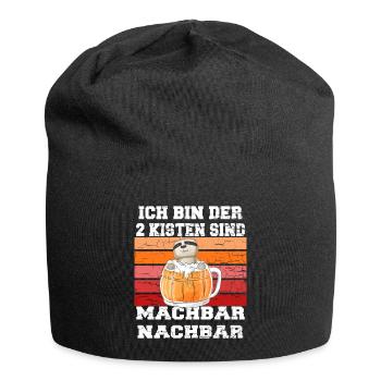 lustiges "der 2 Kisten machbar Nachbar" Motiv - Jersey-Beanie - Schwarz - Vorne