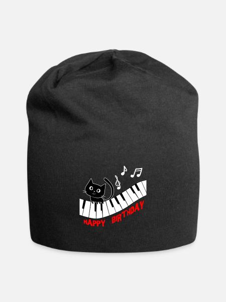 Piano Katze Klavier I lustige Tiere | Musik Happy - Jersey-Beanie - Schwarz