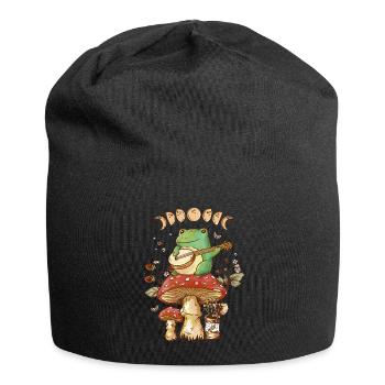 Cottagecore Aesthetic Frog avec Banjo Mushroom Art - Bonnet en jersey - noir - Devant