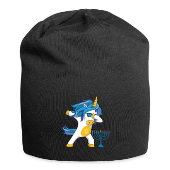 Rainbow Unicorn Yev Menorah Happy Hanukkah - Jersey Beanie - black - Front