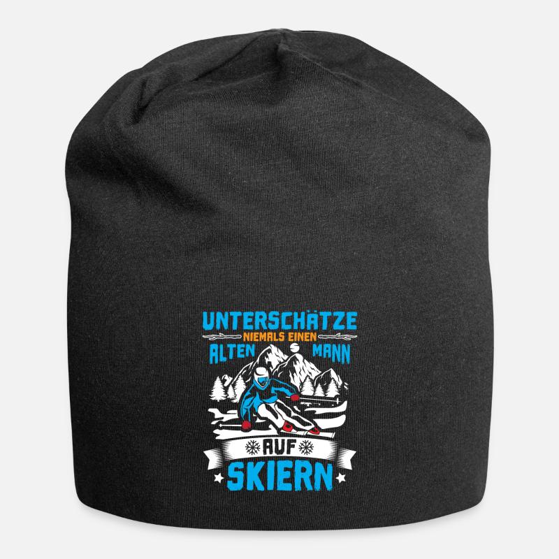 Skifahren Alter Mann auf Skiern - Jersey-Beanie - Schwarz