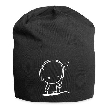 Homme avec casque, partition de musique concert party - Bonnet en jersey - noir - Devant
