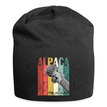 Alpaka Vintage Lama Herz-Liebes-Design-Geschenk - Jersey-Beanie - Schwarz - Vorne