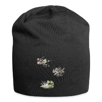 Buchfink Schwanzmeise Kohlmeise Aquarellzeichnung - Jersey-Beanie - Schwarz - Vorne