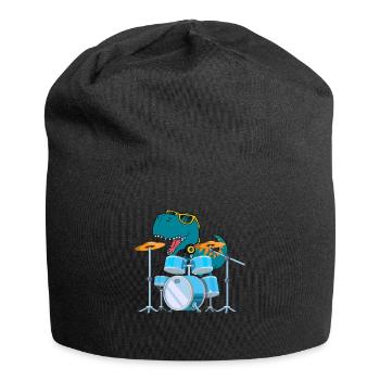 Funny Dinosaur Drums Gift - Jersey Beanie - black - Front