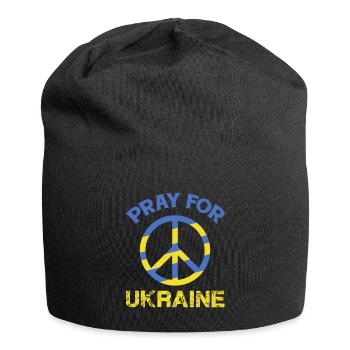 Pray for Ukraine Friedenssymbol in blau und gelb - Jersey-Beanie - Schwarz - Vorne