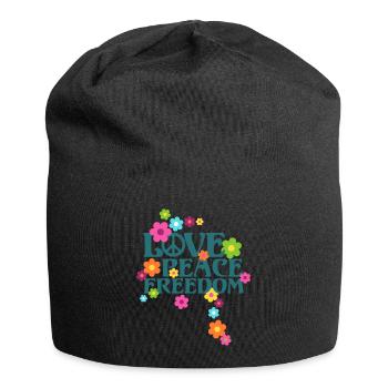 Retro Flower Power Type - Love Peace Freedom 1 - Jersey Beanie - black - Front
