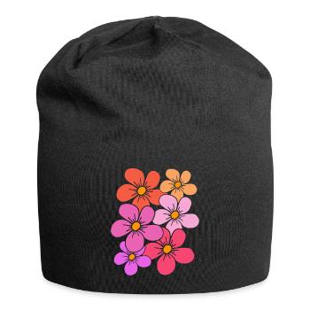 Blumen, Blumenstrauß, Blumenranke, Blumenmuster - Jersey-Beanie - Schwarz - Vorne