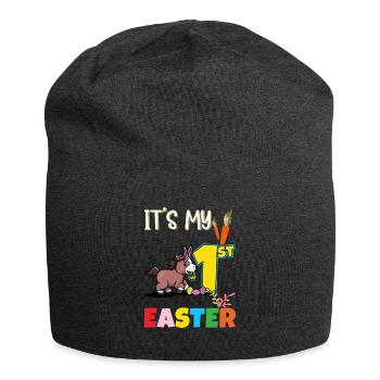 It's My First Easter Birthday Baby Easter Horse - Jersey Beanie - charcoal grey - Front