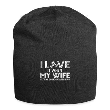 I Love My Wife - Funny Mountain Bike Saying - Jersey Beanie - charcoal grey - Front