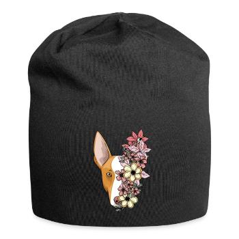 Podenco Ibicenco Chien avec des fleurs - Bonnet en jersey - noir - Devant