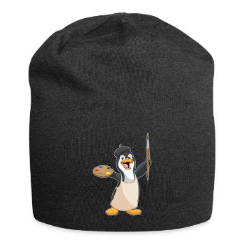 Penguin Painter Brush Painting - Jersey Beanie - charcoal grey - Front