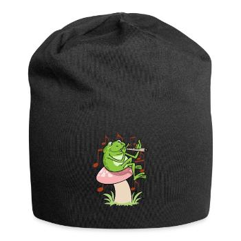 Cottagecore Fairycore Frog avec flûte - Bonnet en jersey - noir - Devant