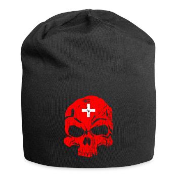 Schweiz Totenschädel - Jersey-Beanie - Schwarz - Vorne