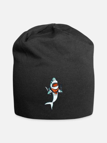 Hungriger Hai Lustiges Meerestier Surf - Jersey-Beanie - Schwarz