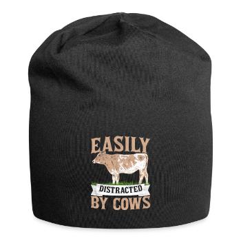 Easily Distracted By Cows Cattle Farmer Farm Anima - Jersey Beanie - black - Front