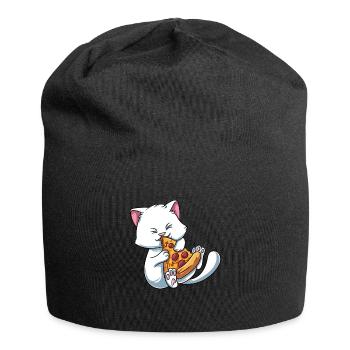 Kätzchen Katze isst Pizza - Jersey-Beanie - Schwarz - Vorne