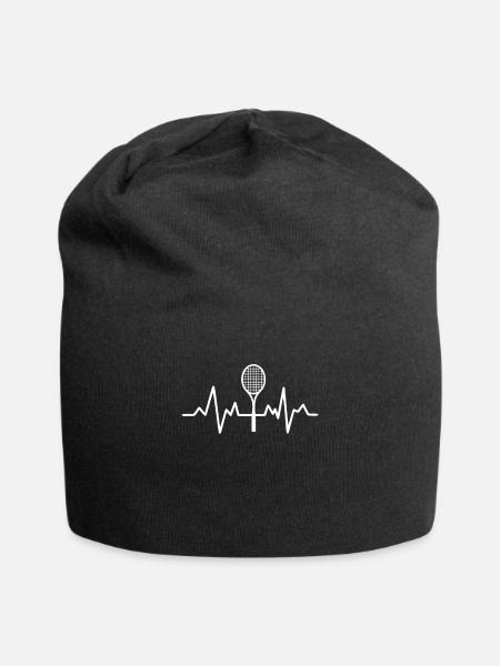 Heartbeat with tennis racket - Jersey Beanie - black