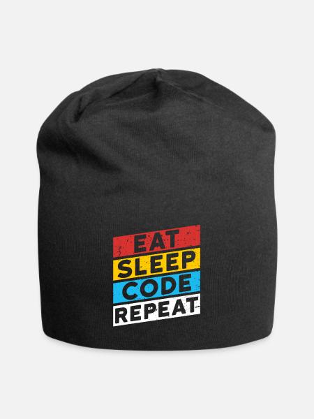 CODE CODER CODING Spruch | EAT SLEEP CODE REPEAT - Jersey-Beanie - Schwarz