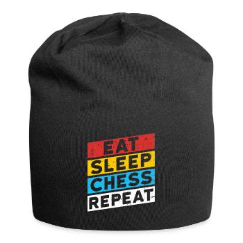 SCHACHSPIELER SCHACH | EAT SLEEP CHESS REPEAT - Jersey-Beanie - Schwarz - Vorne