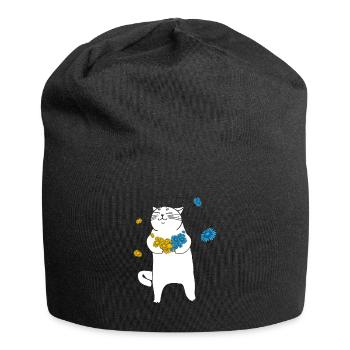 Ukraine Cat Flowers I Stand With Ukraine - Jersey Beanie - black - Front