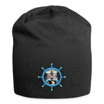 Maritime Steering Wheel Lighthouse Coast Storm Ahoy - Jersey Beanie - black - Front