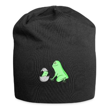 Frog with Baby Frog - Jersey Beanie - black - Front