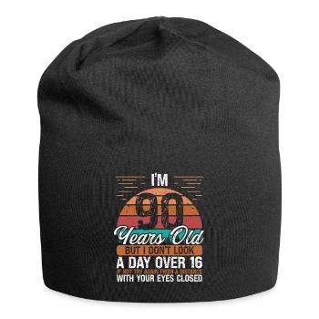 90 Birthday Day over 16 Vintage 90 Years Old - Jersey-Beanie - Schwarz - Vorne