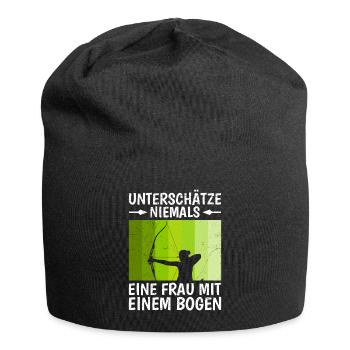 Unterschätze niemals eine Frau mit Bogen Damen - Jersey-Beanie - Schwarz - Vorne