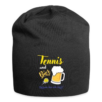 Tennis und Bier Spruch Geschenk Tennisspieler - Jersey-Beanie - Schwarz - Vorne