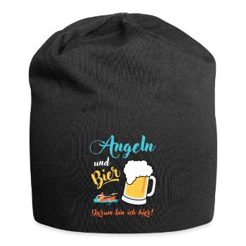 Angeln Bier Angler Fischer Sprüche Geschenkidee - Jersey-Beanie - Schwarz - Vorne