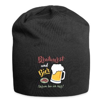 Bratwurst Bier Spruch Grillmeister Bierzelt Wurst - Jersey-Beanie - Schwarz - Vorne