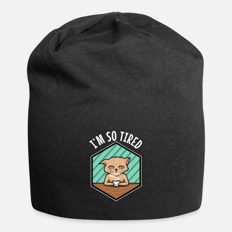Tired cat drinks coffee - Im so tired - Jersey Beanie - black