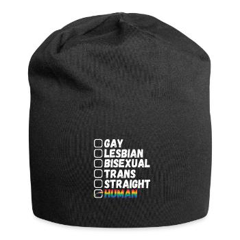 LGBTQ Pride Regenbogen wir sind alles Menschen - Jersey-Beanie - Schwarz - Vorne