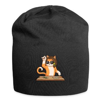 Drôle de chat rasta traitant de l’herbe fumer du cannabis - Bonnet en jersey - noir - Devant