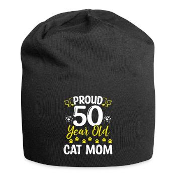 50th Birthday Cat Mother Proud 50 Year Old Cat Mom - Jersey Beanie - black - Front