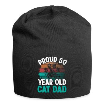 50th Birthday Cat Father Kitty 50 Year Old Cat Dad - Jersey Beanie - black - Front