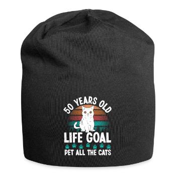 50 Year Old Cat Dad Pet Cat Mom 50th Birthday - Jersey Beanie - black - Front
