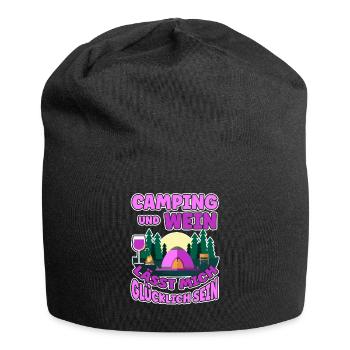 Frauen Camping Und Wein lässt mich Glücklich sein - Jersey-Beanie - Schwarz - Vorne