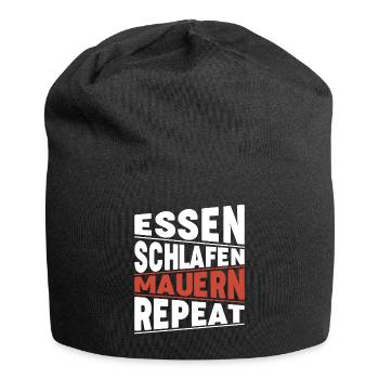 Essen schlafen Mauern Repeat - Jersey-Beanie - Schwarz - Vorne