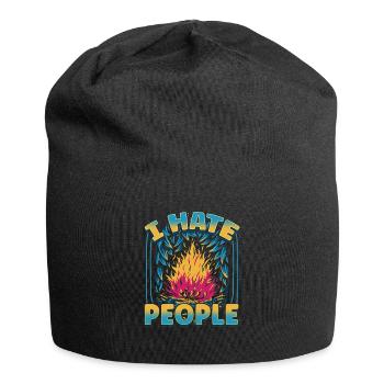 Je déteste les gens qui campent des tentes colorées feu de camp - Bonnet en jersey - noir - Devant