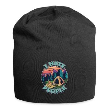 Je déteste les gens qui campent des tentes colorées feu de camp - Bonnet en jersey - noir - Devant