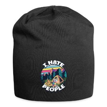 Je déteste les gens qui campent des tentes colorées feu de camp - Bonnet en jersey - noir - Devant