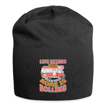 Das Leben fängt er an wenn dein Zuhause Rollt - Jersey-Beanie - Schwarz - Vorne