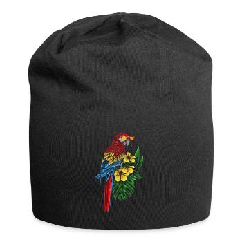 Lustiger Nymphensittich Papagei mit Blumen - Jersey-Beanie - Schwarz - Vorne