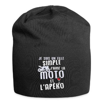 Un fille j'aime les moto et les apéros - Bonnet en jersey - noir - Devant