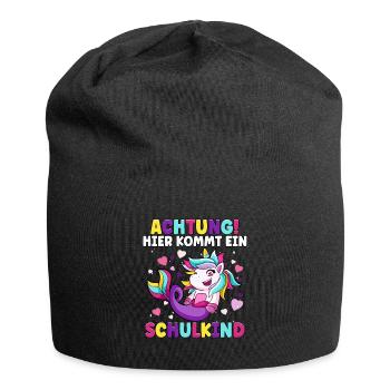Achtung hier kommt ein Schulkind Einhorn 1. Klasse - Jersey-Beanie - Schwarz - Vorne