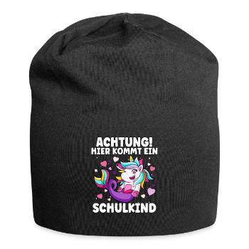 Achtung hier kommt ein Schulkind Einhorn 1. Klasse - Jersey-Beanie - Schwarz - Vorne