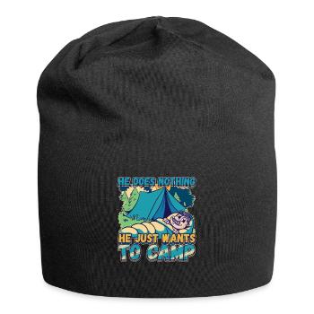 He doesn't do anything He just wants to camp - camping nature - Jersey Beanie - black - Front