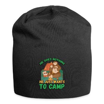 He doesn't do anything He just wants to camp - camping nature - Jersey Beanie - black - Front